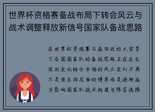 世界杯资格赛备战布局下转会风云与战术调整释放新信号国家队备战思路